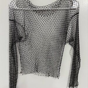 Elegant Black Mesh Long Sleeve Blouse